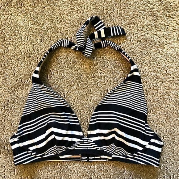 OLD NAVY Black White Stripe Halter Tie Underwire Padded Swim Top Swimwear Small - Picture 2 of 9